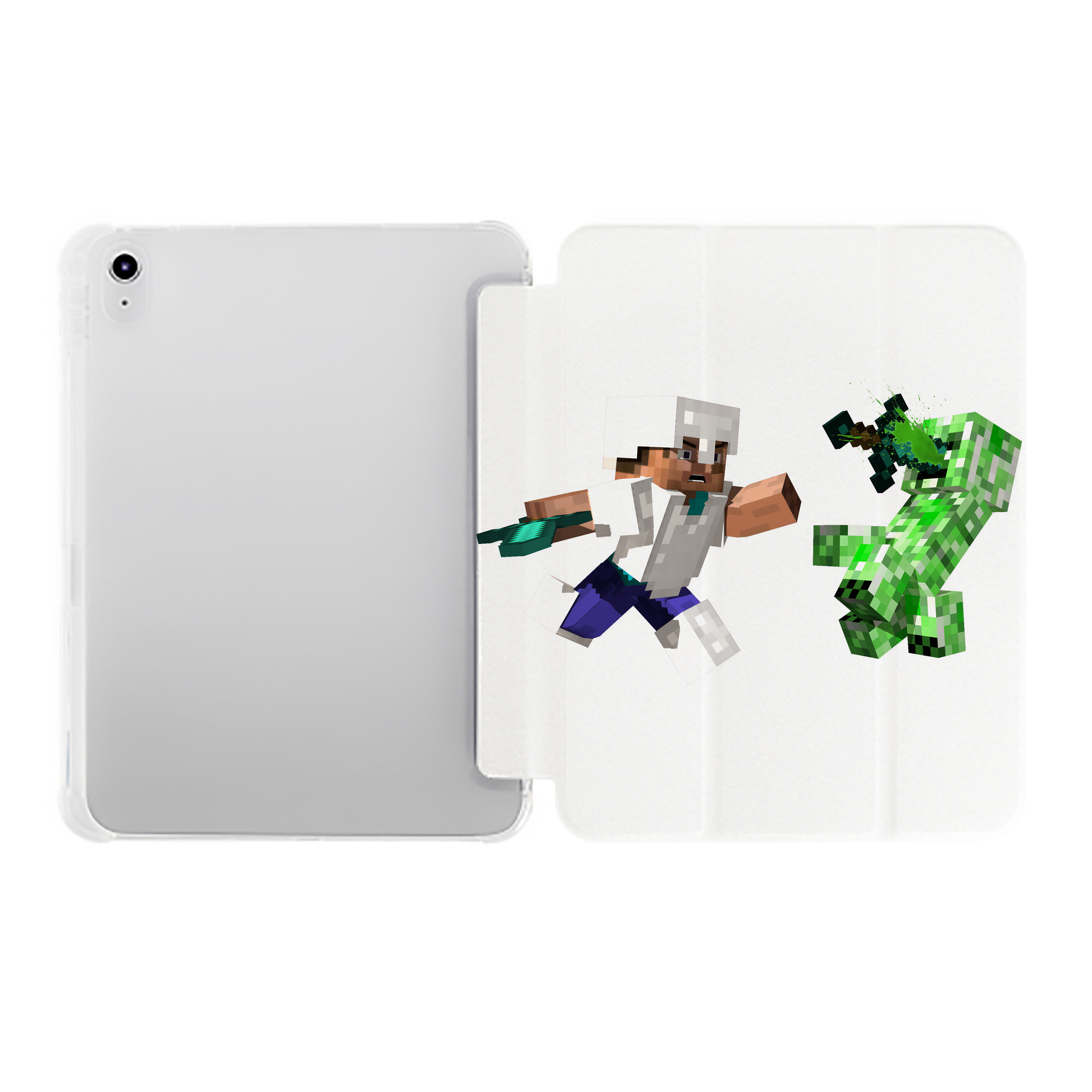 （画像用） マインクラフト ブロックの世界 Minecraft MC Block world IPad ケース ペン収納付き 三つ折りスタンド PUレザー×シリコン 対応機種9.5/10.5/10.9インチ